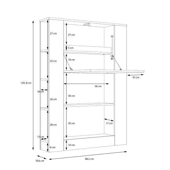 Etajera Multifunctional Alb, 88,2 x 120,8 x 18,6 (62,2) cm